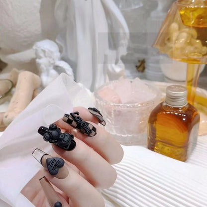 handmade nails, checkerboard bear love-worn nail art can be disassembled and reused | 365nails