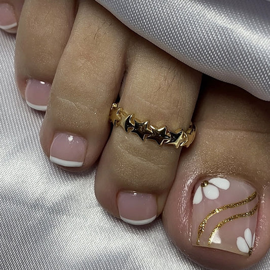 Small fresh white petals flower foot    removable toe Wearable toe｜365nails