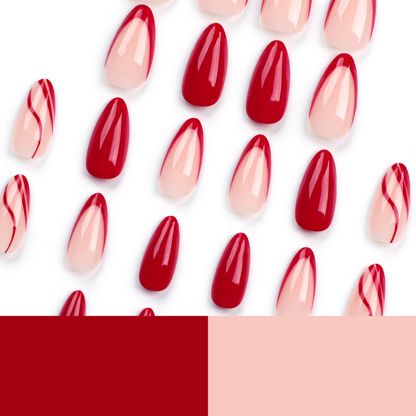 Simple Wear Nail Nail Sheet Solid Color French Red Corrugated Line Almond Nail Detachable Finished Nail Sheet Wholesale｜365nails