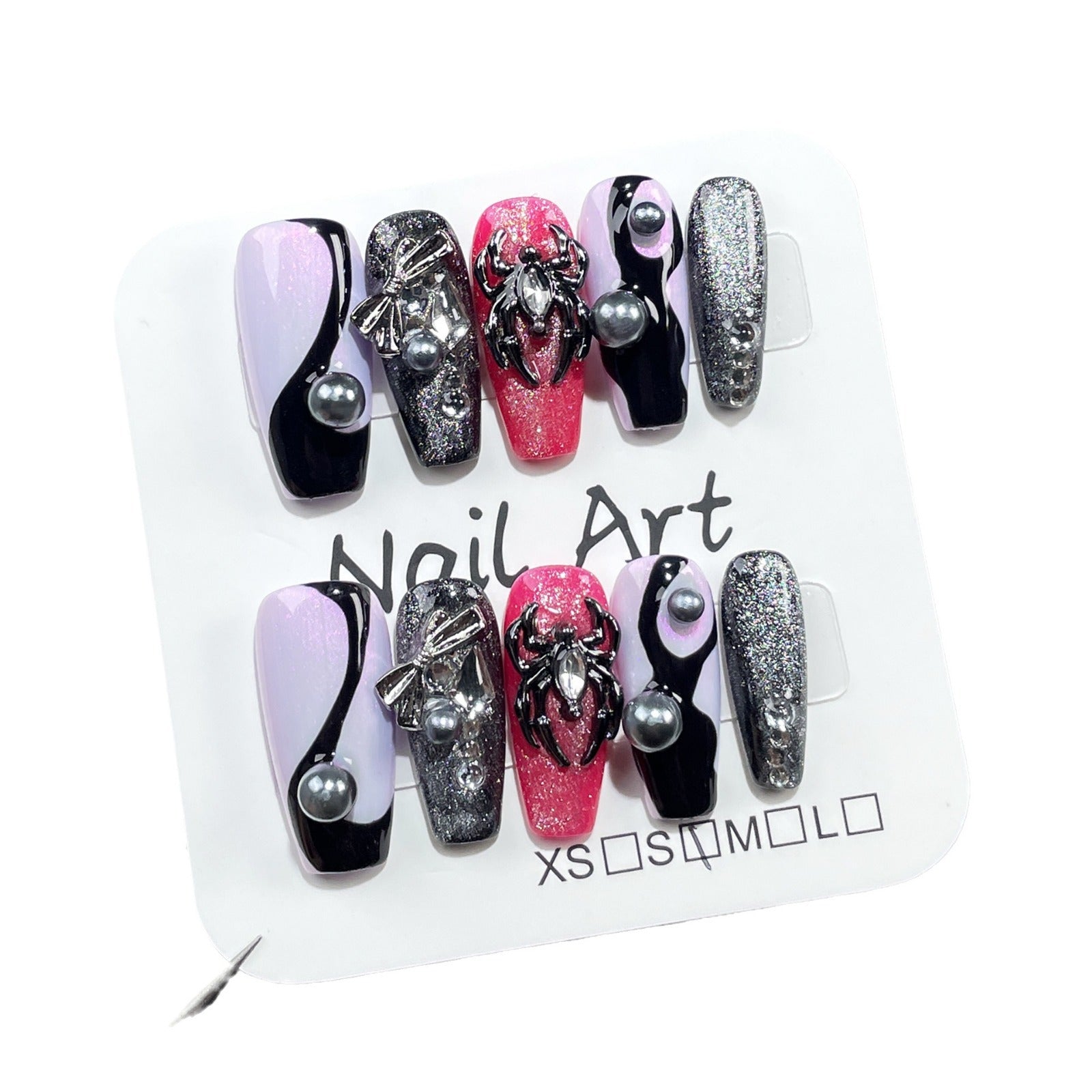 Color-Block Aurora Nails with Metallic Crystal Detailing