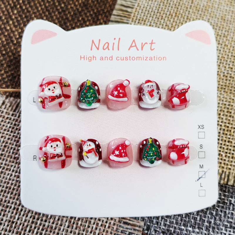 365nails-聖誕歡樂兒童系列：「聖誕老公公的冬日朋友」 – 兒童短款方形穿戴甲