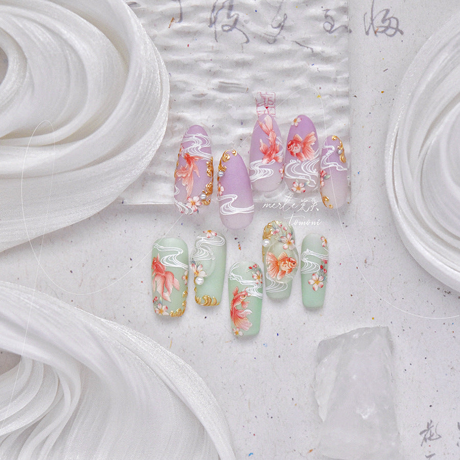 Oriental Goldfish & Cherry Blossom: "Elegant Pond Goldfish" – 5D Embossed Nail Sticker