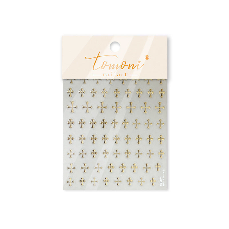 Gold Cross Collection: "Mini Gold Cross" – 3D Embossed Nail Sticker