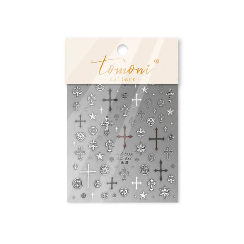 Silver Cross Gothic – Edgy Religious Nail Art Stickers