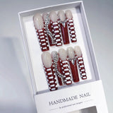 Red Linear Crystal Accent Modern Press On Nails