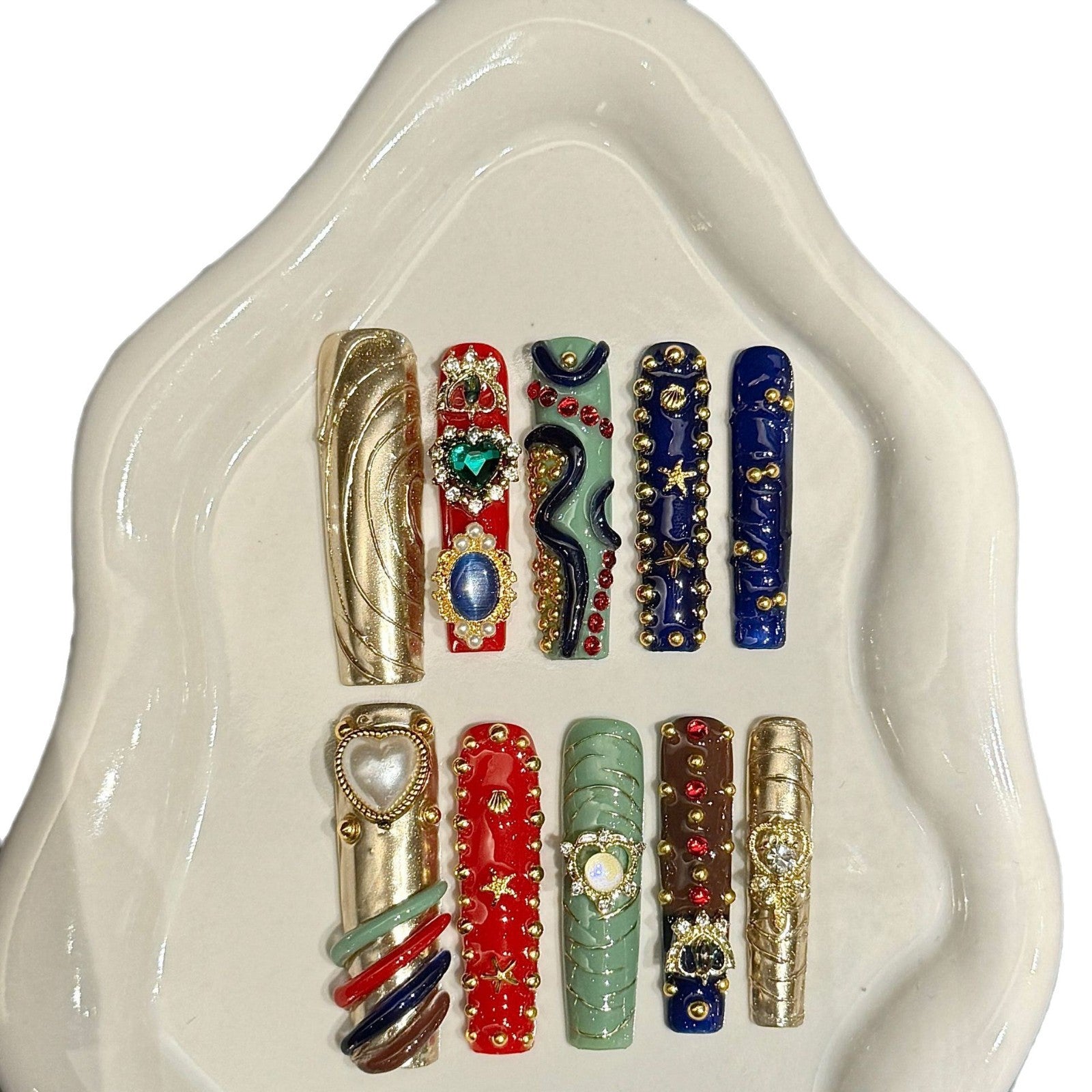 365nails: "Gilded Heritage" – 3D Luxury Charm Handmade Coffin Nails