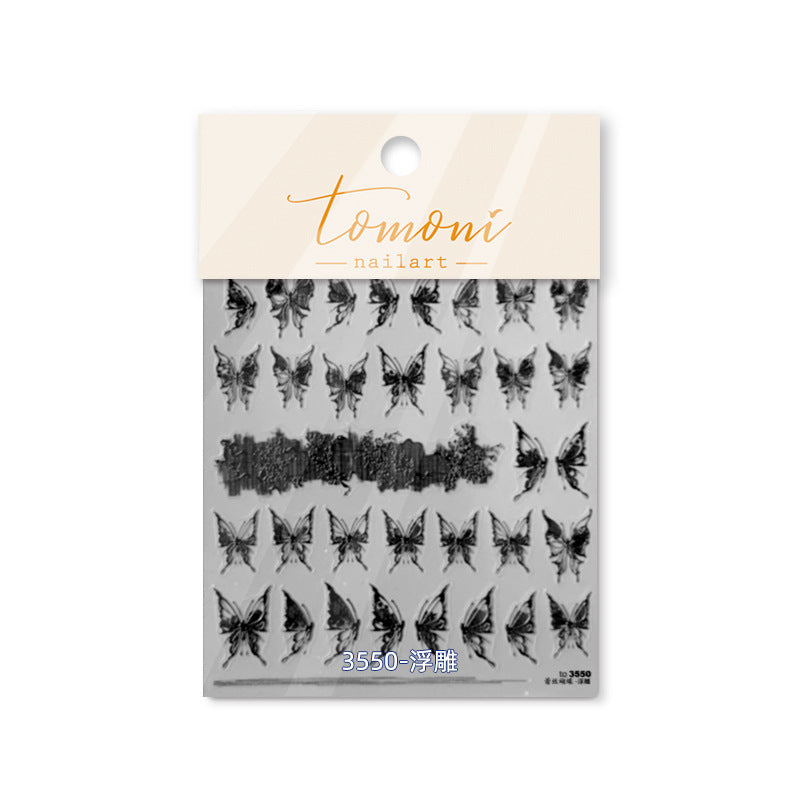 Sepia Butterfly Embroidery – 3D Embossed Vintage Nail Art Set