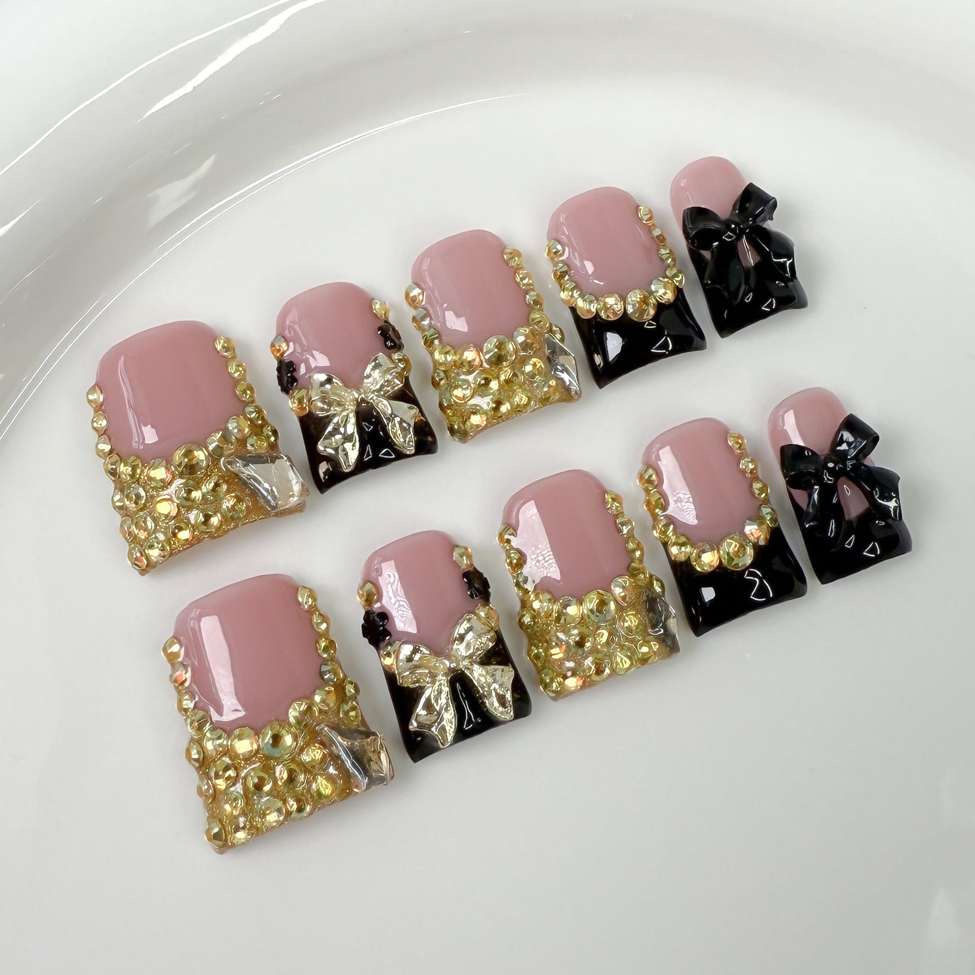 Duck bill nail, ice full of diamonds and flash nail art patch, sweet and cool bow Handmade press on nails wholesale｜365nails
