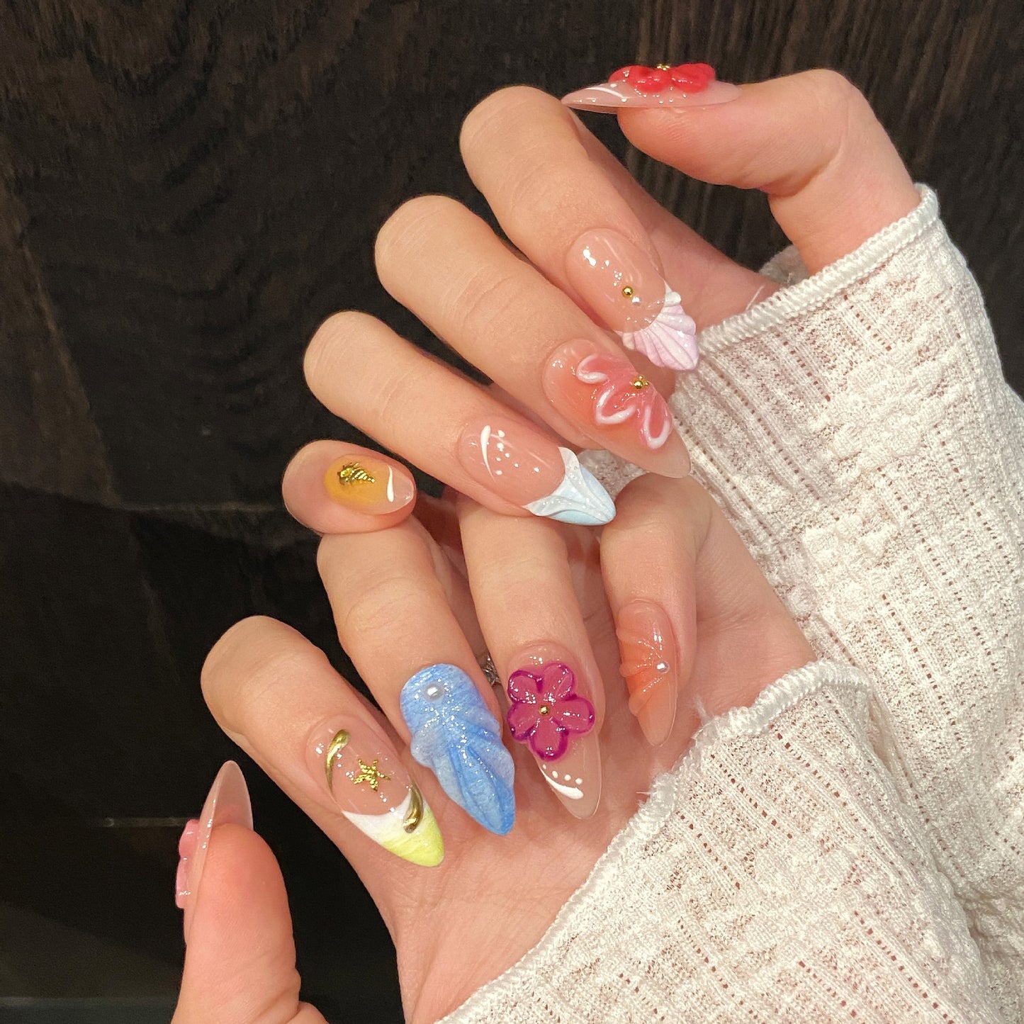 clear flower carving gradient French ice-through high-end handmade nails | 365nails