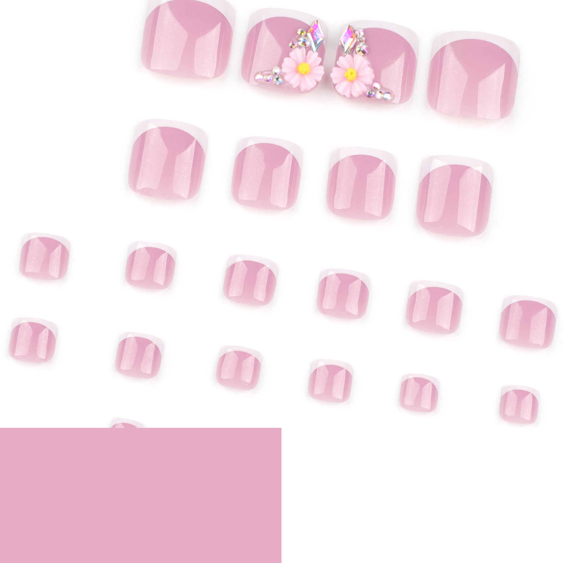 簡約法式白色足部穿戴甲 夏日新款 花朵閃鑽趾甲片 批發｜365nails