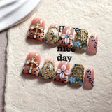 Sky Blue Cross Baroque Press On Nails