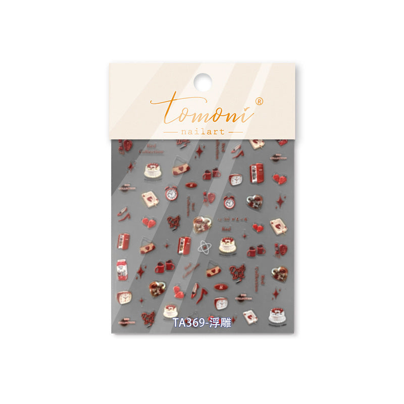 Monochrome Panda & Cat Nail Stickers – 5D Embossed Edgy Minimalist Set