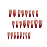 Armadura larga, sencilla, con borde rojo, francesa, con parche de uña blanca, uña terminada｜365nails