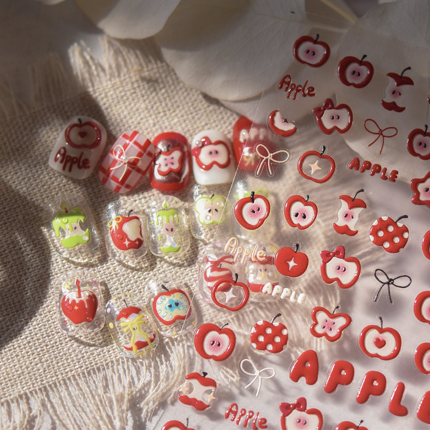 Golden Apple & Tooth Collection: "Cute Golden Apple Tooth" – 3D Embossed Nail Sticker