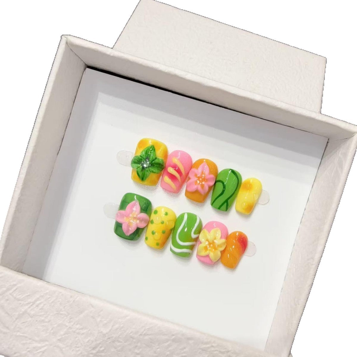 365nails: "Tropical Punch" – 3D Fruit & Floral Handmade Almond Nails