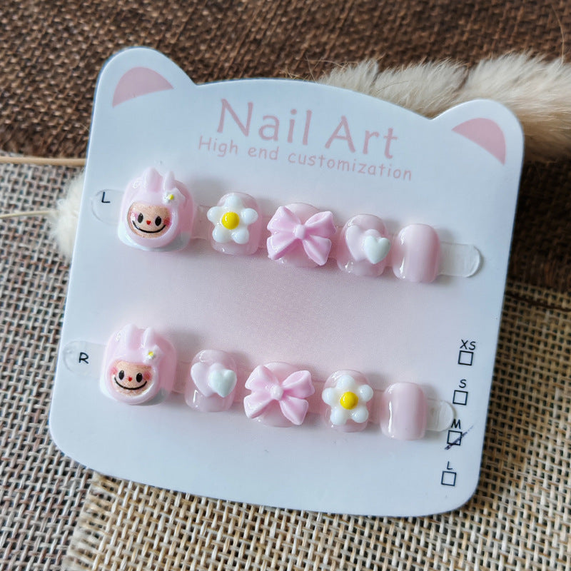 365nails: "caramel labubu buddies" – short round handmade kids press-on nails