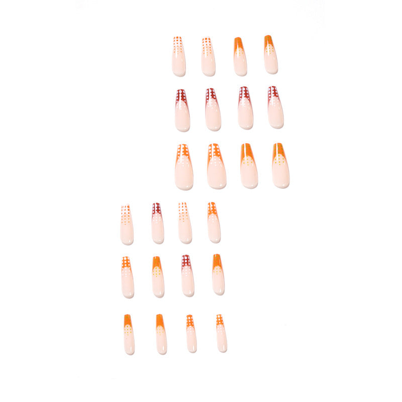 Manucure française couleur café, série de faux ongles à pois, approvisionnement direct｜365nails