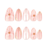 3D three-dimensional flower pearlescent flash short almond press-on nails
