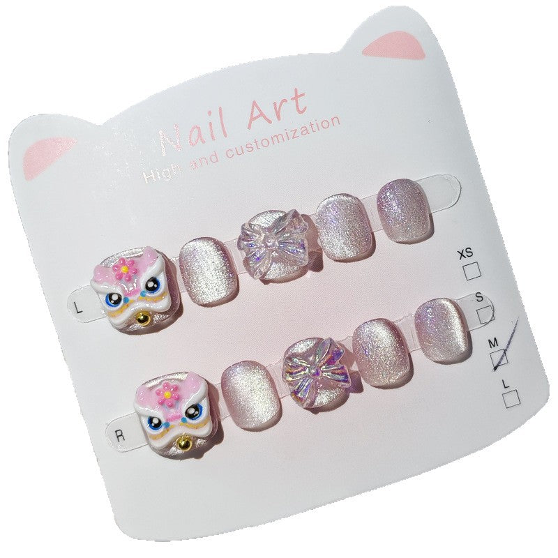 365nails: "pastel lion dance" – short squoval handmade kids press-on nails