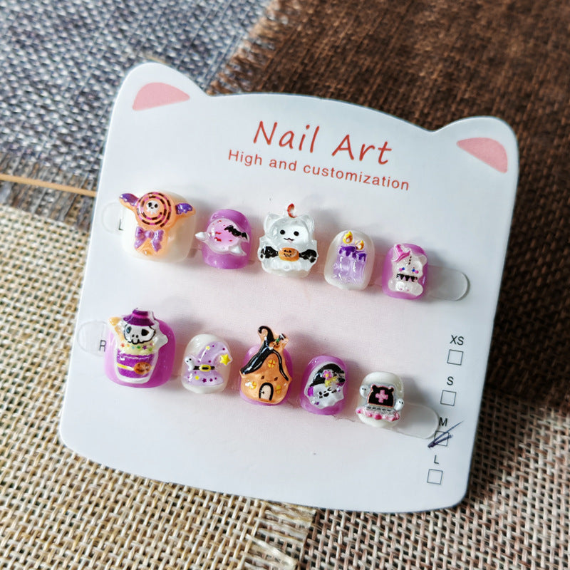 365nails-Spooky Halloween Kids Series: "Monster Town Party" – Short Square Kids Nail Art