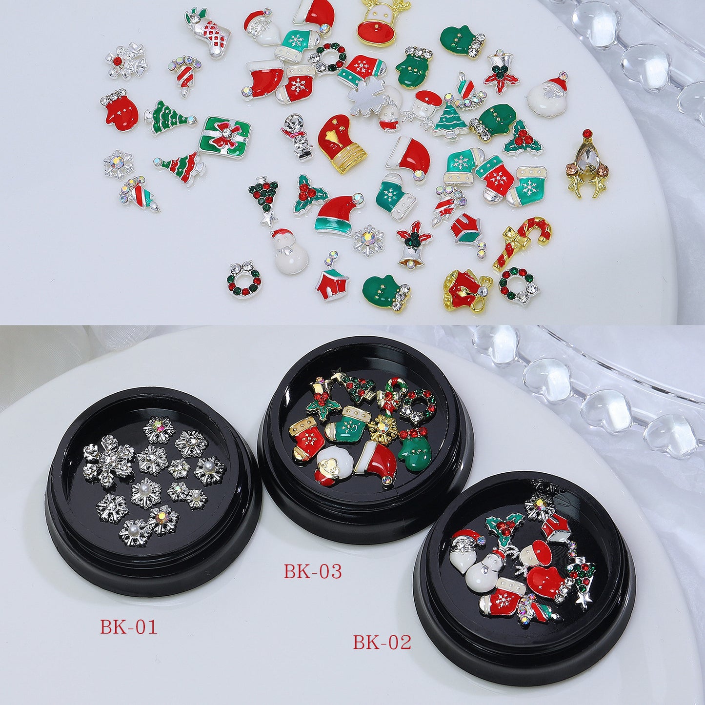 Christmas Nail Charms Mix – Festive 3D Santa & Snowflake Decorations (MOQ=3)