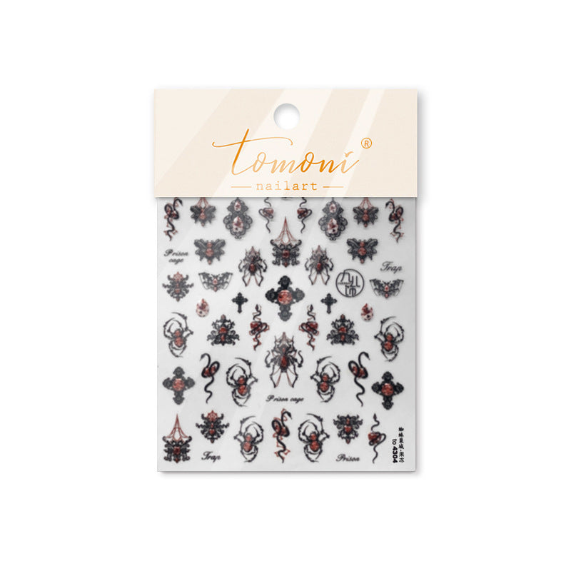 Gothic Spider & Ornament Nail Stickers – 5D Embossed Dark Elegance Set