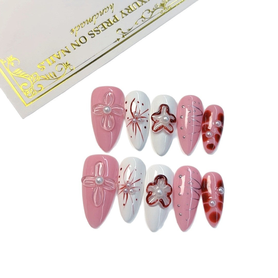Sakura Whisper : "Cerise blush" – Ongles press-on longs en amande