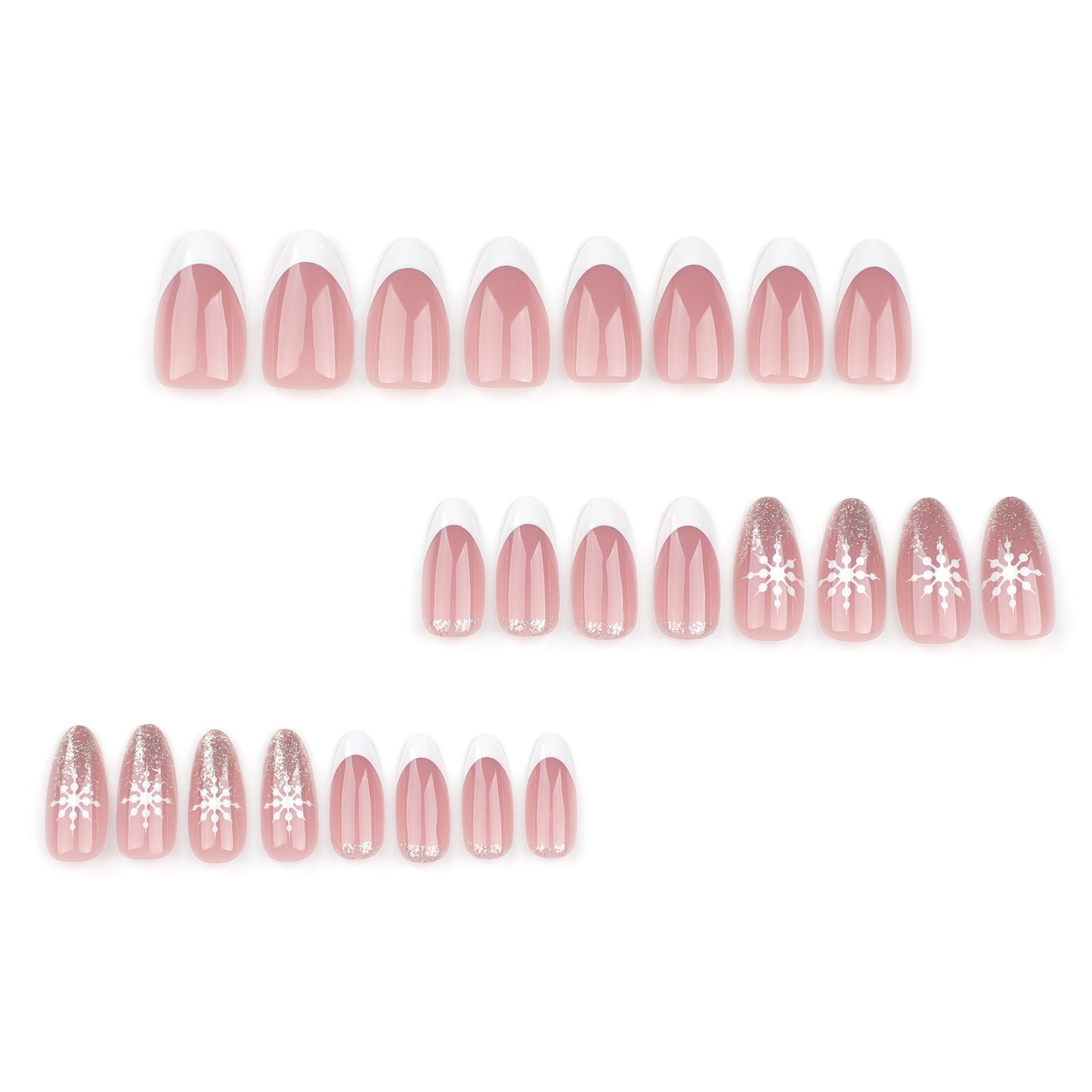 Simple French White Wear Nail Christmas Snowflake Nail Art False Nail Gold Glitter Short Nail Sheet Wholesale｜365nails