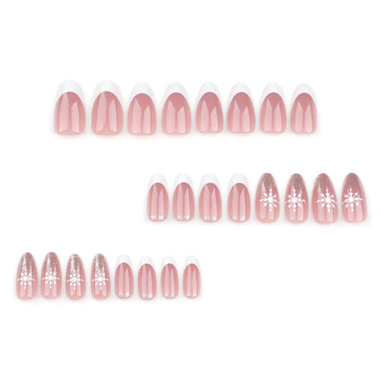 Simple French White Wear Nail Christmas Snowflake Nail Art False Nail Gold Glitter Short Nail Sheet Wholesale｜365nails