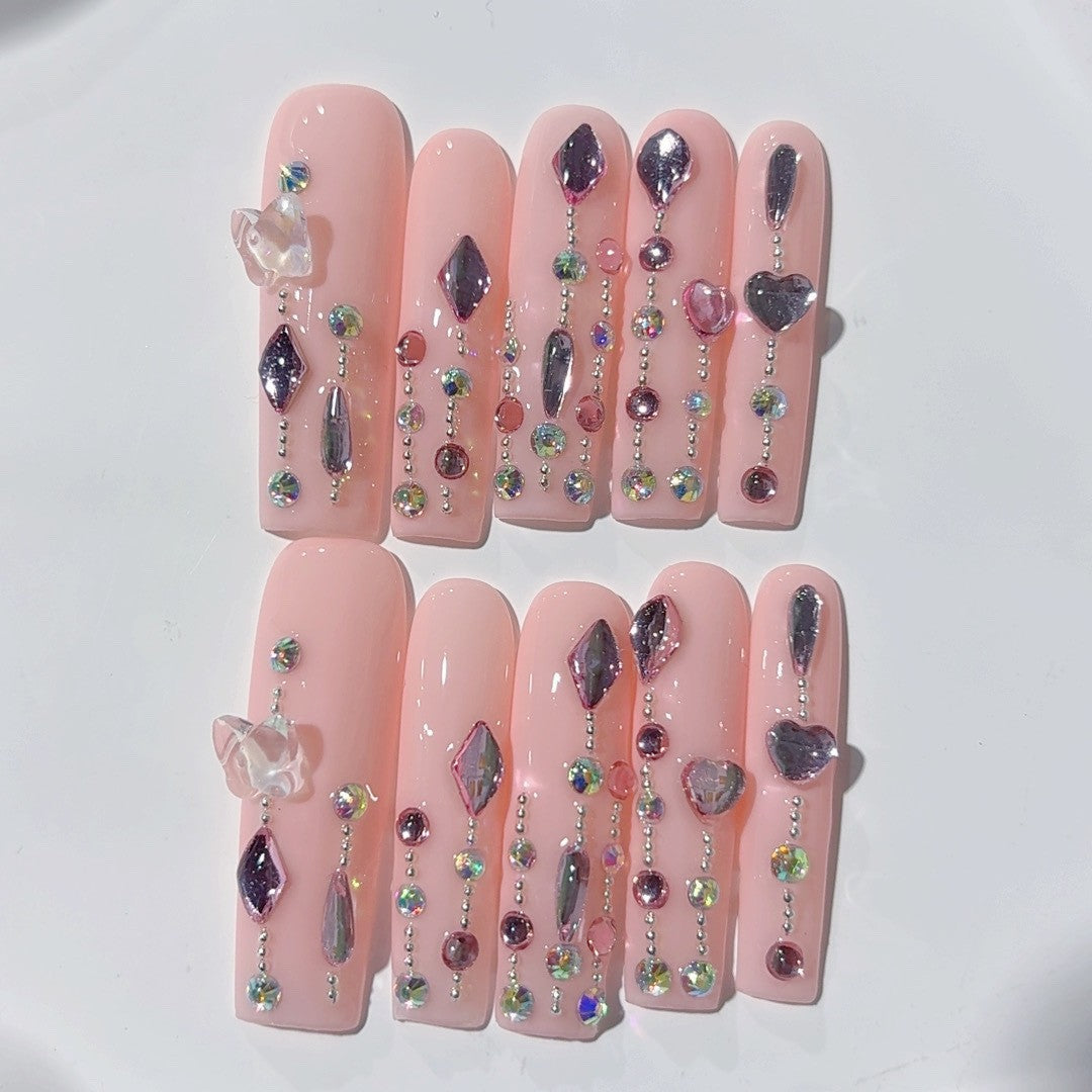 Blush Crystal Drop Glam Press On Nail Set