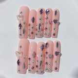 Blush Crystal Drop Glam Press On Nail Set