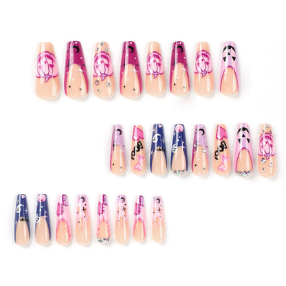 Wear nail pads Halloween nail art pink purple pumpkin love black star moon white ghost rhinestone nails｜365nails
