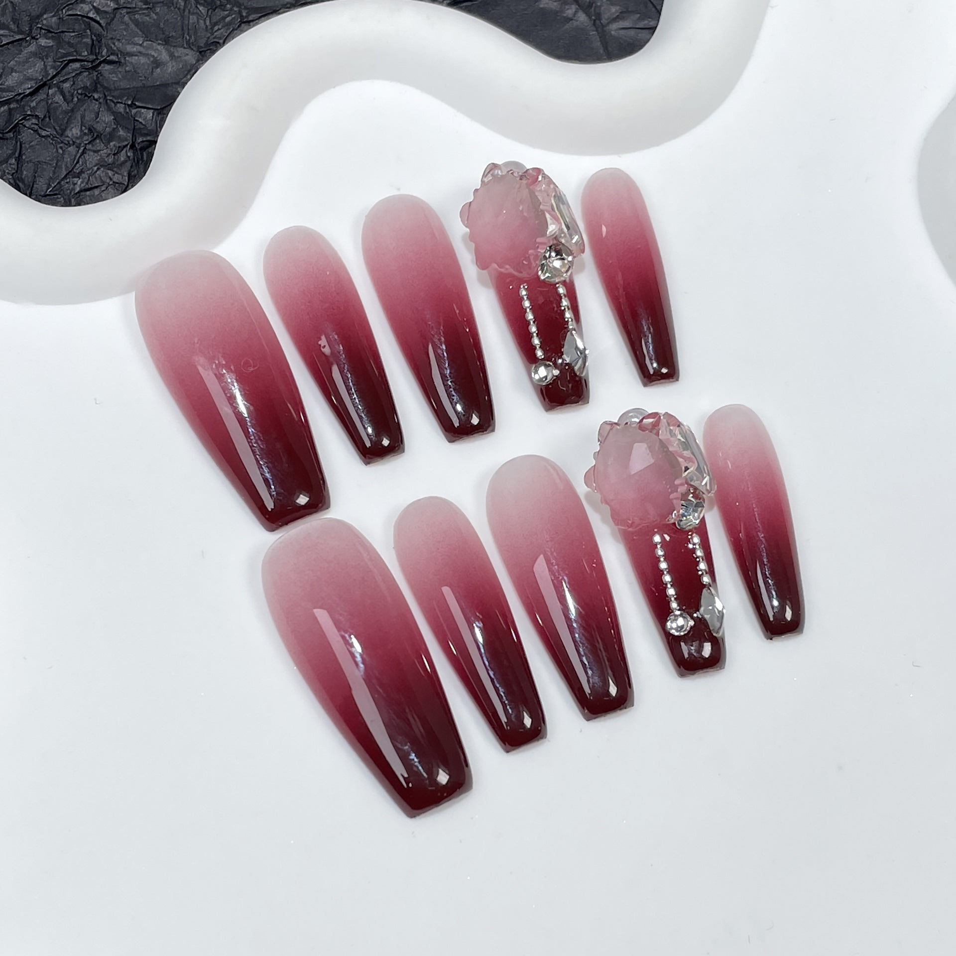 Uñas postizas hechas a mano con pistola pulverizadora, cambio gradual, sensación avanzada, parches largos para uñas, taladro apilado, venta al por mayor de uñas Yiwu ｜365nails