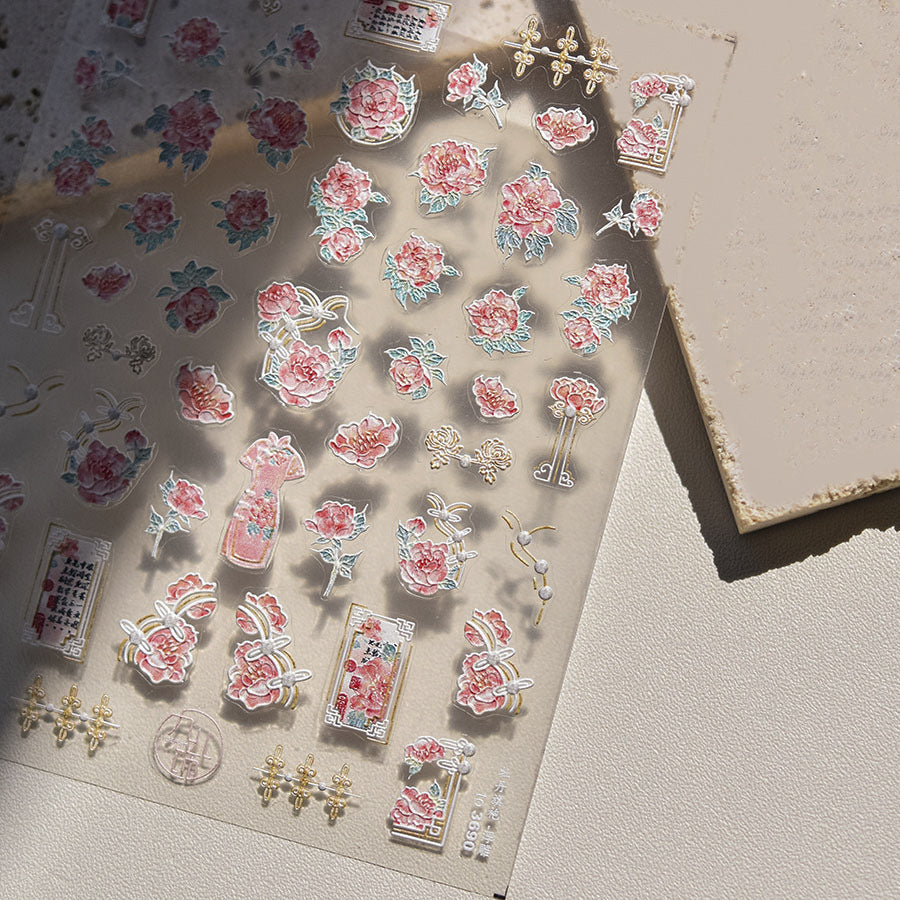 365nails: "Peony Qipao Charm" – Oriental Floral Nail Stickers