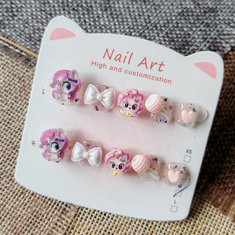 365nails: "pink pony 3d charms" – handmade press-on pedicure