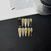 365nails: "Gilded Opulence" – 3D 참 장식 & 메탈릭 수제 롱 스틸레토형 네일