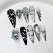 Lunar Eclipse Chrome Long Press-On Nails