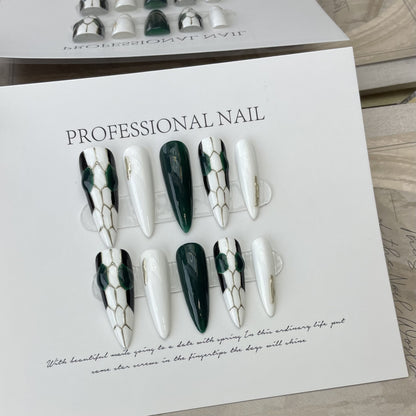 handmade real shot] New press-on nails snakehead nail art advanced light luxury super white nail art tall temperament | 365nails