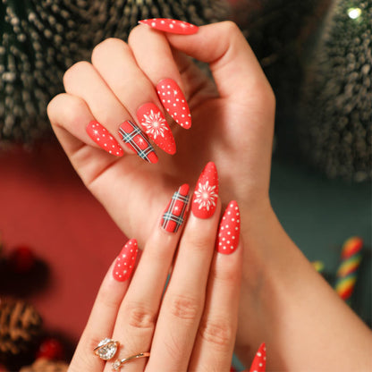 Christmas press on nails snowflake love snowman manicure short almond bow  long nail wholesale｜365nails