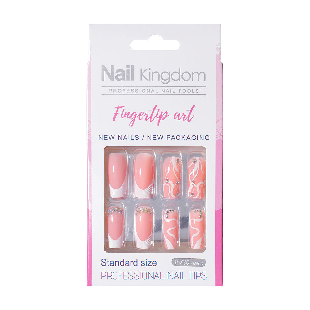 Press on nails Advanced Sense  French White Powder with Drill Finished Wearable Nail Removable Prefabricated Patch Nail Art