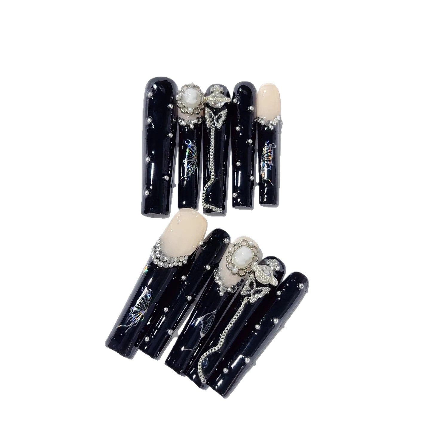 Dark Gothic Pearl Butterfly Luxe Press On Nails