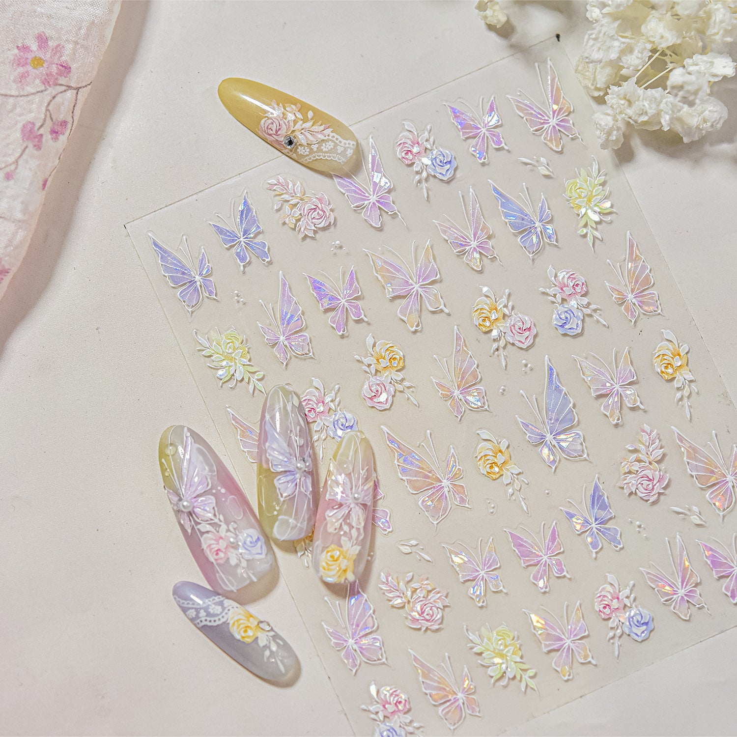 365nails: "Iridescent Butterfly & Rose" – nail art stickers