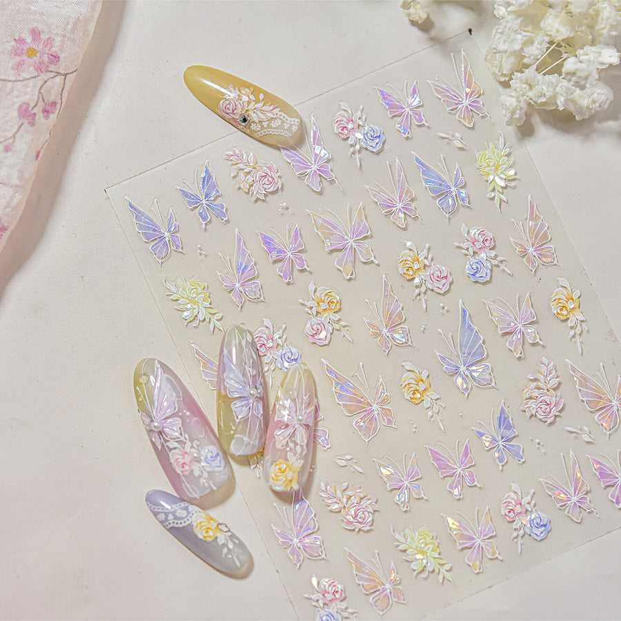 365nails: "무지개빛 나비 & 장미" – 네일 아트 스티커