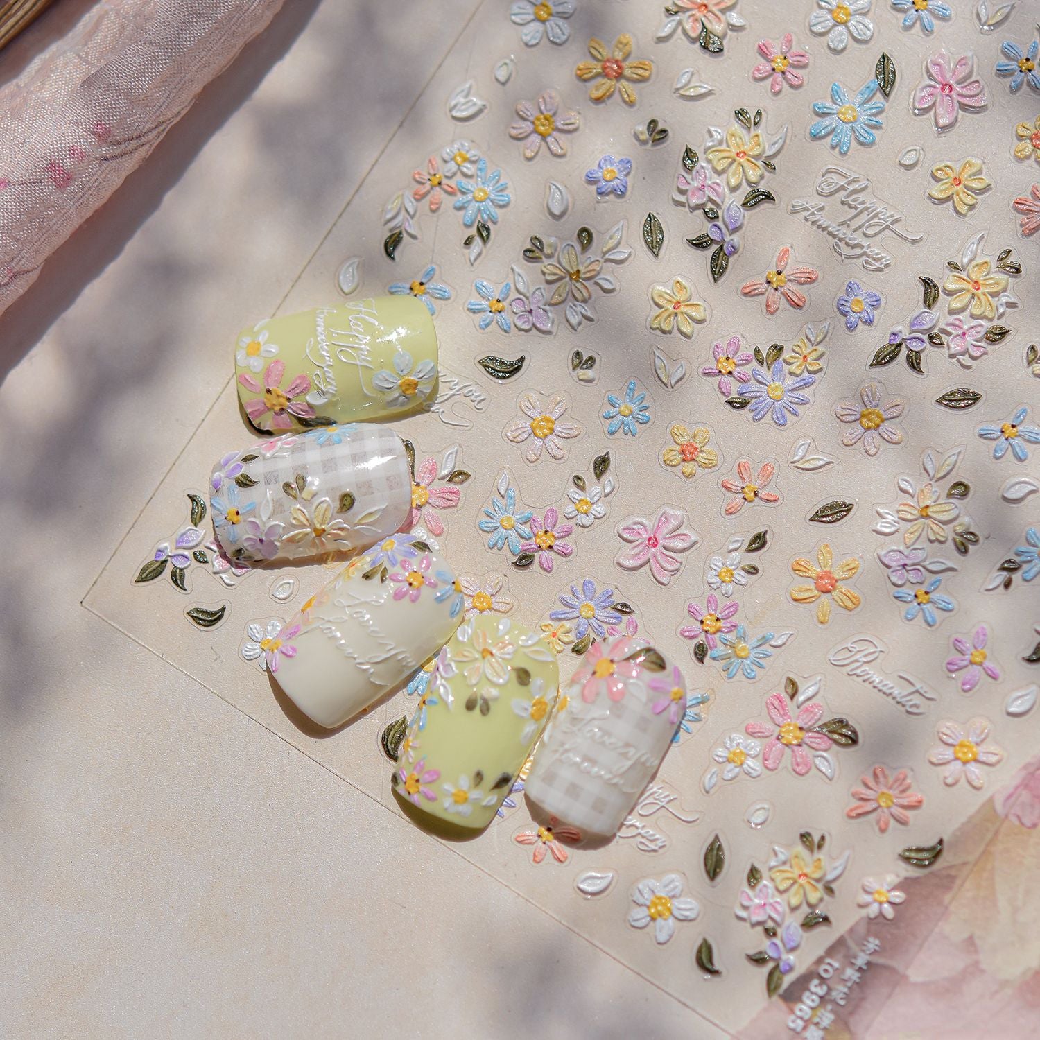 Pastel Wildflower Emboss – Fresh Romantic Nail Art Stickers