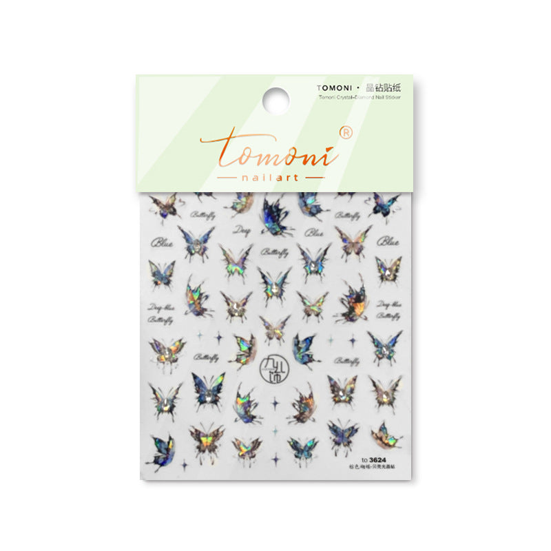 365nails: 무지갯빛 딥블루 나비 크리스탈 네일 스티커 세트