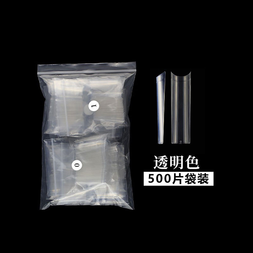 Nail Tips nail plate semi-sticker, light sticker, transparent XXL water pipe nail 500 pieces, boxed flat head fake nail, extended patch nail art.