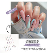 Balé francês longo com strass azul, linha ondulada, pequena flor preta, para manicure, fornecimento direto, patch 365nails