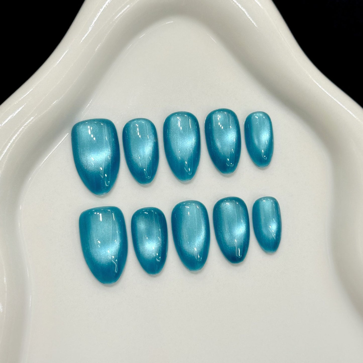 Solid Aqua Blue Glossy Press On Nail Set