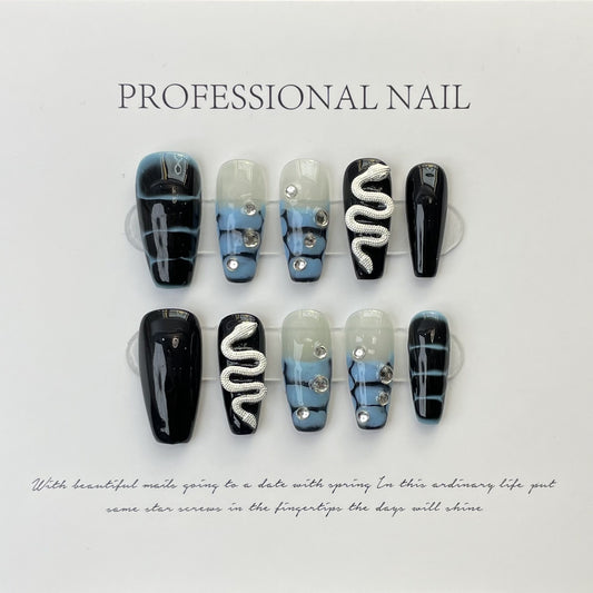 [Purely handmade real shot] Exploding Spice Girls Snake Diamond Nail Wear Nail Wear  Light Luxury Flash Diamond Handmade Wear Beauty | 365nails