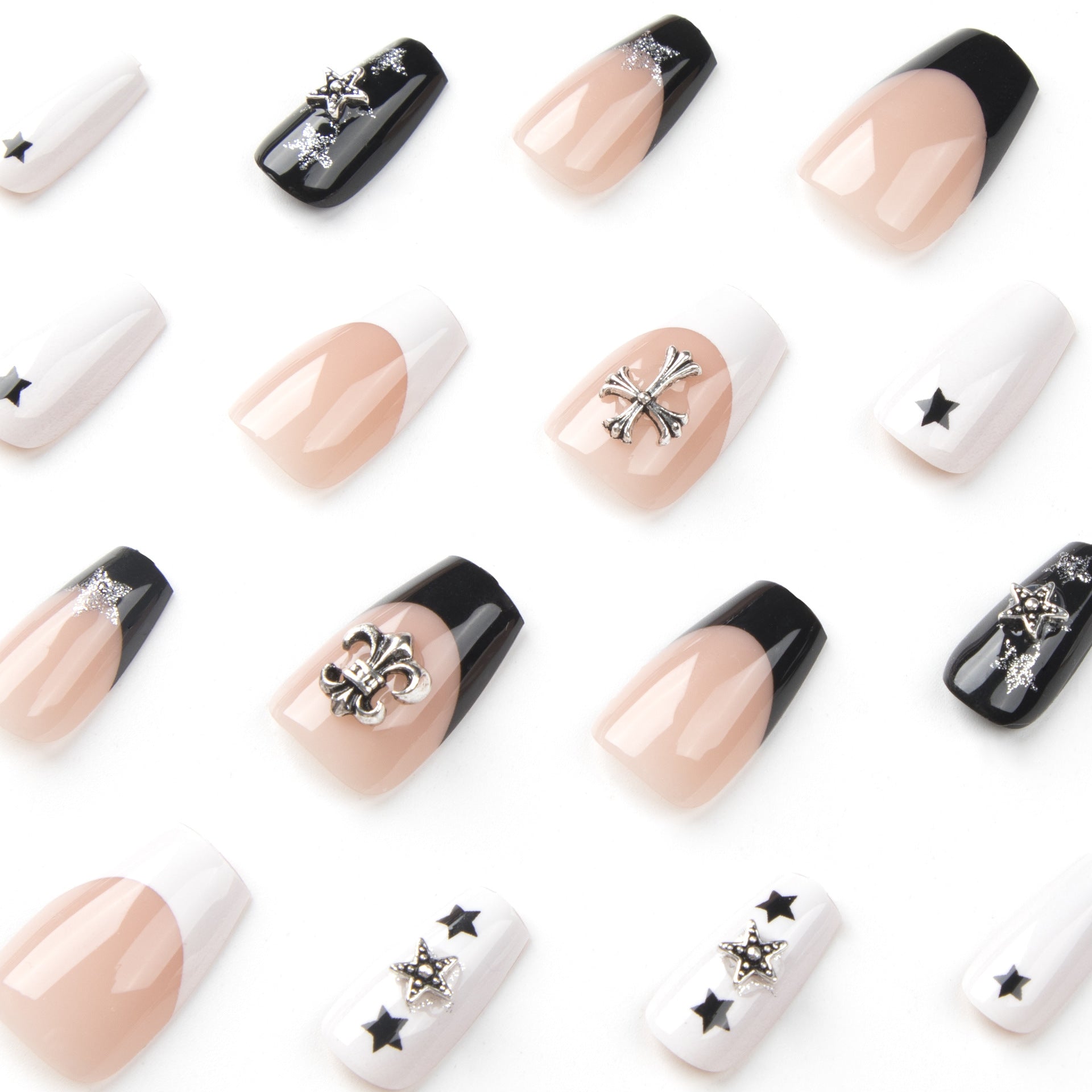 Wearable nail sticker Black and white mandarin duck nail patch Star three-dimensional cross Wearable nail wholesale nail patch｜365nails